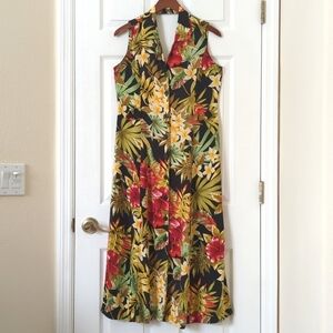 White Stag Y2K Vintage Tropical Floral Sleeveless Button Front Midi Shift Dress